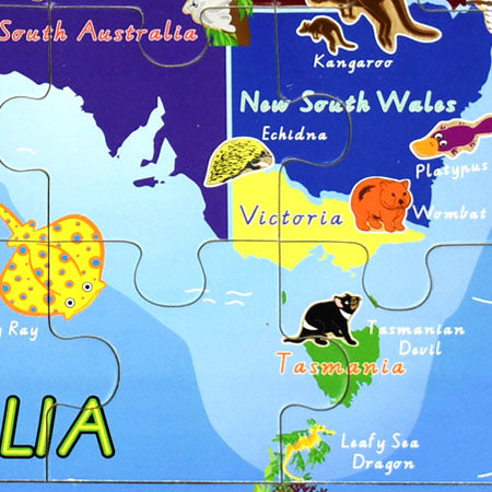 wooden jigsaw puzzle australian map, curious kids toy lab